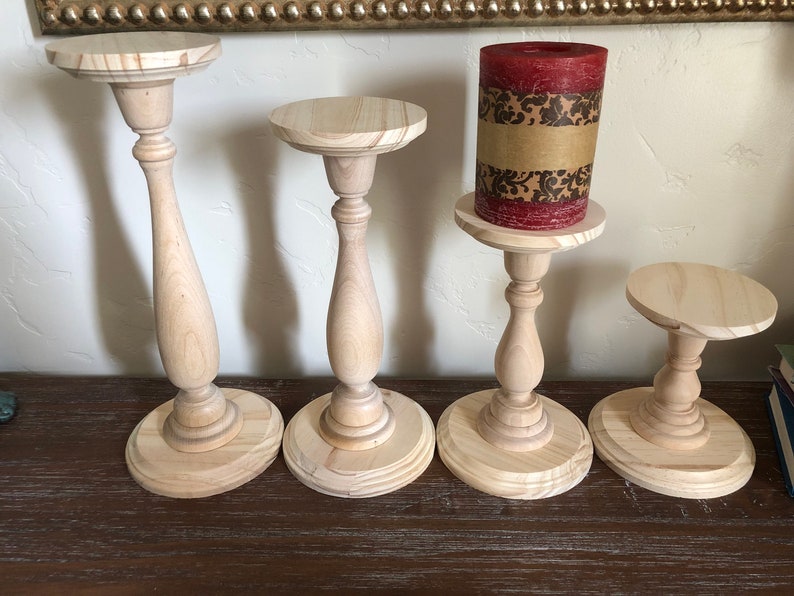 Unfinished Wood Pillar Candlestick Holders DIY Wedding Etsy