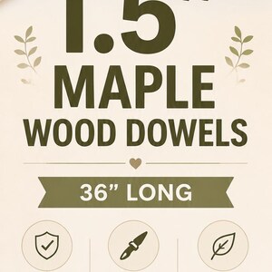 1.5 Inch Maple Wood Dowel Rod Thick Wood Pole Flag Stick DIY Craft Wood Peg Hardwood Cylinder Solid Curtain Rod Wood Dowel Home Decor image 20