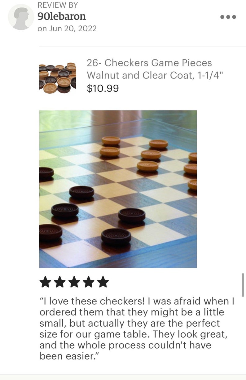 QTY 26 Checkers Game Pieces Walnut and Clear Coat, 1-1/4 Wide Checkers Game, Game Pieces, Wood Game Pieces, Backgammon, Stocking Stuffer image 9