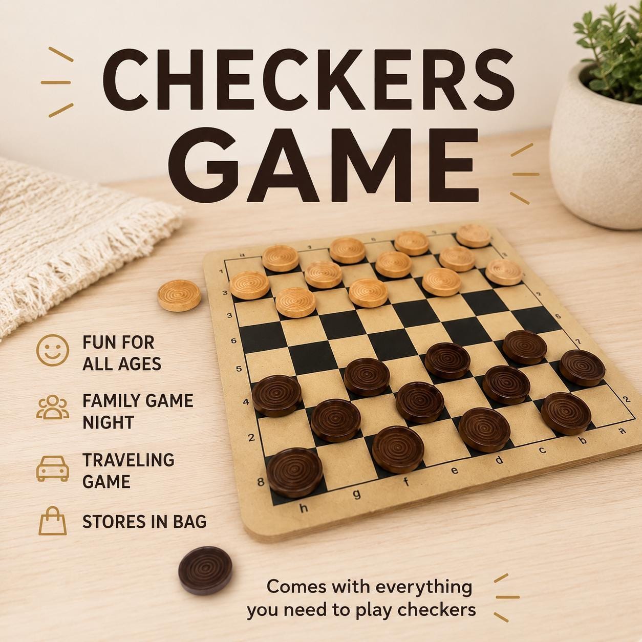 Checkers Entertainment Rift Travel Checkers Game Board Portable Checker Pieces Wooden Walnut Chess ...