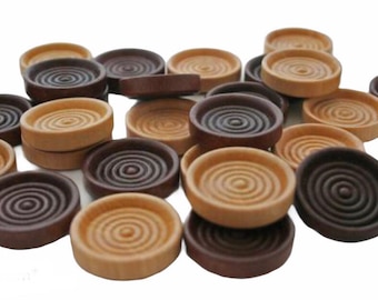 QTY 26- Checkers Game Pieces Walnut and Clear Coat, 1-1/4" Wide Checkers Game, Game Pieces, Wood Game Pieces, Backgammon, Stocking Stuffer