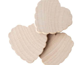 QTY 5- 2" Scalloped Wooden Hearts, Ruffle Hearts, Unfinished DIY Wooden Hearts, Bulk Wooden Hearts, Wedding Hearts,Wedding Guest Book Hearts