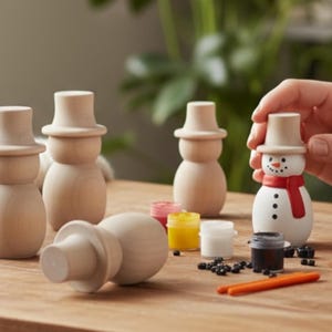 Wooden Snowman Ornament Blank Wood Snowman Craft Project Supply Christmas Decoration DIY Ornament Winter Decor Rustic Snowmen Holiday Gift