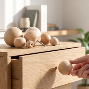 Wood Knob Unfinished Sphere Blank Doll Head Piece Craft Supply Wooden Drawer Cabinet Hardware Dresser Handle Round Furniture Ball Pull
