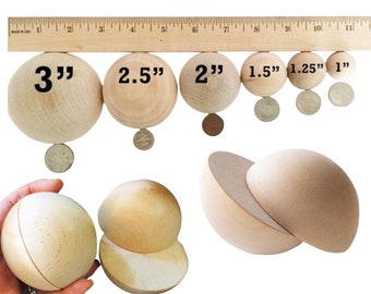 QTY 10- Wood Half Split Balls, Choose Your Size, Door Wreath, Dome Ball, Ball Half, Ball Split, Half Ball, Wooden Shapes, Round Split Ball