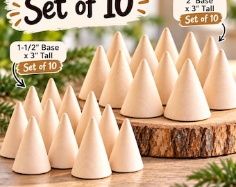 Wooden Cone Craft Supply Set Waldorf Tree Miniature House Building Block Kids Craft Wooden Tree Ice Cream Cone Toy Montessori Play Set of 10