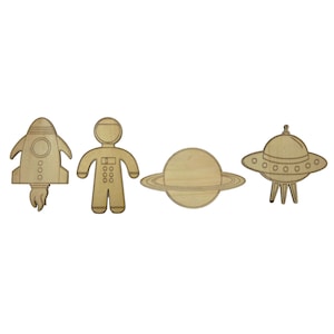 Weltraum Holz-Set Astronaut Rakete UFO DIY Paint Kit Kinder Handwerk Sonnensystem Wissenschaft Projekt STEM Lernen Party Favor Klassenzimmer Aktivität
