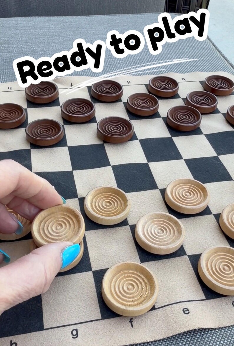 Travel Checkers Game Board Portable Checker Pieces Wooden Walnut Chess ...