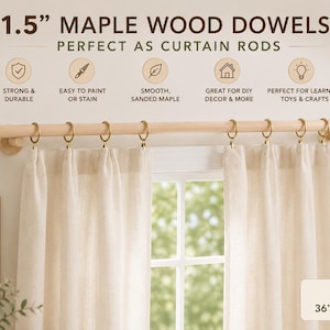 1.5 Inch Maple Wood Dowel Rod Thick Wood Pole Flag Stick DIY Craft Wood Peg Hardwood Cylinder Solid Curtain Rod Wood Dowel Home Decor image 2