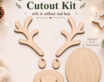 Deer Laser Cut Wood Reindeer Face Blank Christmas Cutout Kit Wood Craft Holiday Diy Set Natural Blank Birch Project Kids Activity Paint Kit