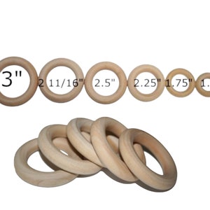 QTY 50- Wooden Rings In Various Sizes- Ring Toss, Craft Ring, Silk Streamers, Wood Craft, Bulk Wood Rings, Rings,Baby Wood Ring,Natural Wood