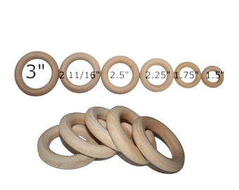 QTY 50- Wooden Rings In Various Sizes- Ring Toss, Craft Ring, Silk Streamers, Wood Craft, Bulk Wood Rings, Rings,Baby Wood Ring,Natural Wood