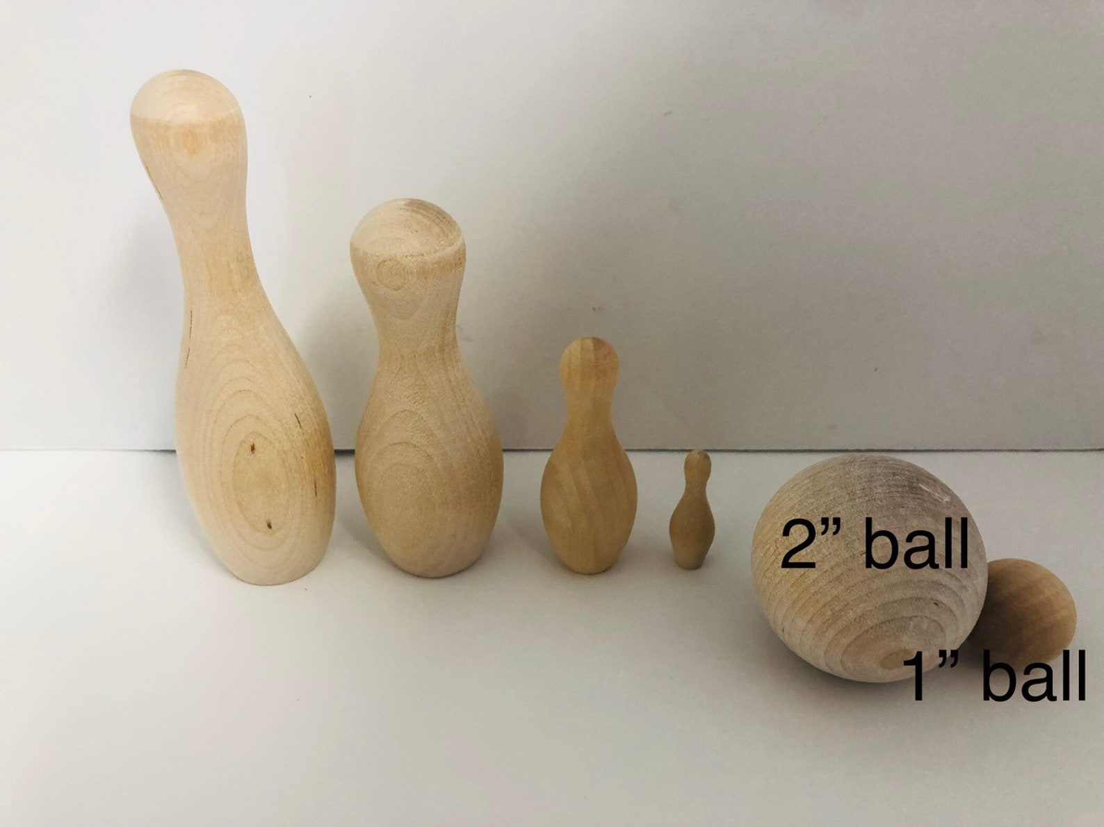 10 Natural Wooden Bowling Pins With Ball Bowling Set Table Etsy