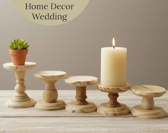 Wooden Candlestick Holder Wedding Table Decoration Centerpiece Rustic Candle Stand Display Farmhouse Dining Decor Accent Wood Pillar Base