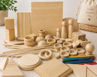Wood Craft Kits DIY Wooden Treasure Kit Unfinished Wood Loose Part Material Natural Classroom Art Teacher Resource Creative Wood Bundle
