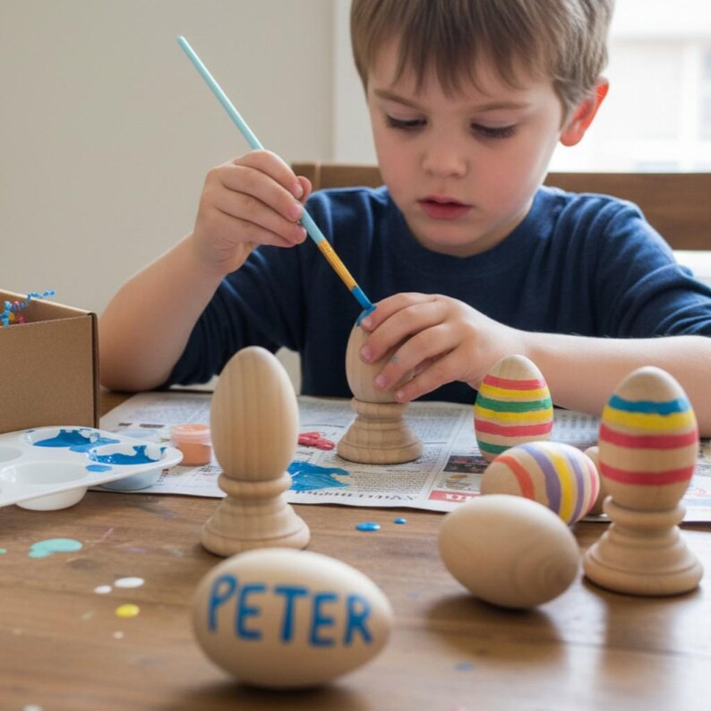 DIY Craft Kit Painting Wooden Egg Decorating Activity Child Art Project Creative Kid Gift Eco Friendly Sustainable Birthday Gift Unisex image 17