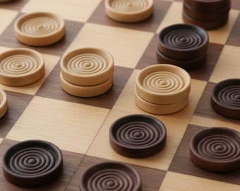 Wooden Checker Set Classic Game Night Entertainment Family Activity Board Challenge Strategy Brain Toy Adult Men Gift Handcrafted Walnut