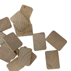 Set of 100 Natural Wooden Rectangles 13/8&quot; Long x 1&quot; – Rounded Corners Craft Wood Tiles DIY Blank Pieces Wood Rectangle Cutouts