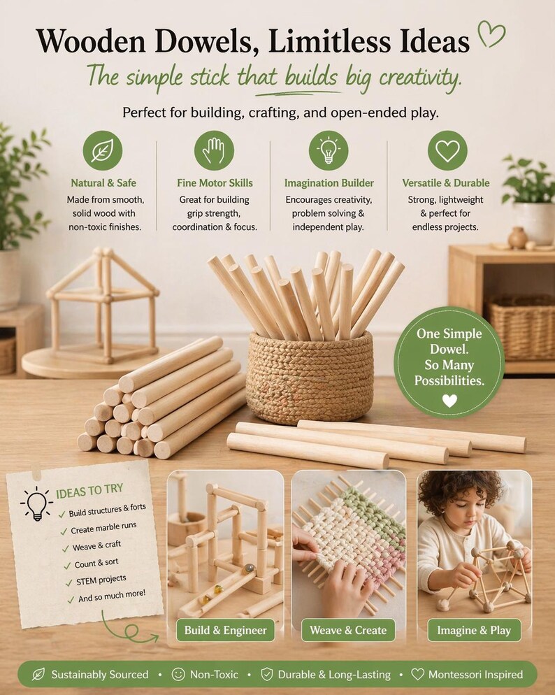 1.5 Inch Maple Wood Dowel Rod Thick Wood Pole Flag Stick DIY Craft Wood Peg Hardwood Cylinder Solid Curtain Rod Wood Dowel Home Decor image 13