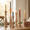 Unfinished Wood Candle Stick Holder Wedding Table Centerpiece Natural Birch Maple Hardwood Cake Pillars Rustic Farmhouse Reception Styling