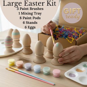 Painting Easter Craft Kit Paint Wooden Egg Decorating Activity Child Creative Gift Teen Easter Basket Stuffers Alternative Idea Easter Decor