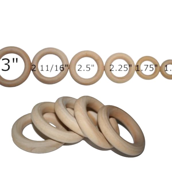 QTY 30- Wooden Rings In Various Sizes, Ring Toss, Silk Streamers, Crafts, Bulk Pricing, Baby Rings, Natural Wood Rings, Napkin Rings