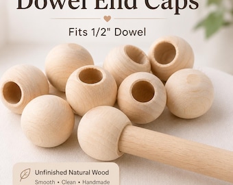 Wood Dowel Cap Ball Finial Natural Wood Rod Topper Flag Pole End Cap Curtain Hardware Kit Craft Supply Ball Shaped Round Top Set of 25