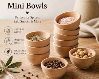 Small Wood Bowls Wooden Spice Kitchen Accessories Toy Kitchen Kids Wood Toys Jewelry Bowl Pretend Play Condiment Bowl Sensory Play Set of 5
