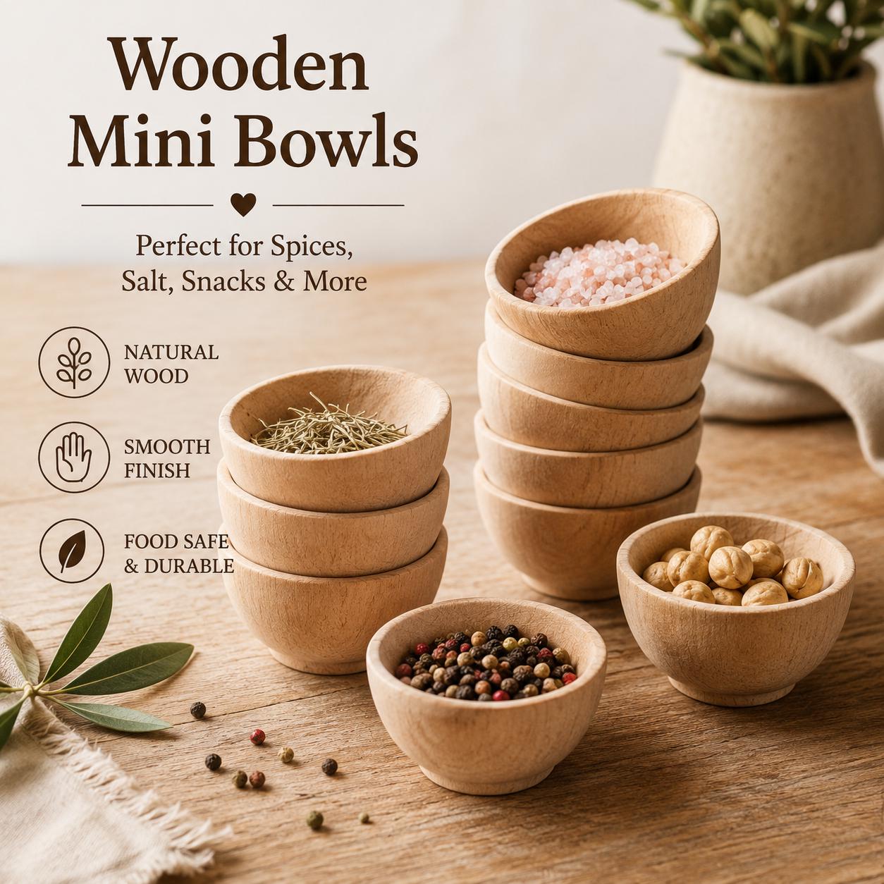 Small Wood Bowls Wooden Spice Kitchen Accessories Toy Kitchen Kids