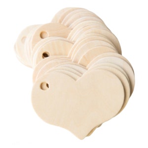 QTY 25 Wood Heart Tags, Choose 3-3/4 or 2-5/16 Sized Wood Heart Wedding Favor Tags, Wood Heart Gift Tags, Valentine Tags, Wood Shapes 2-5/16"W x 1-11/16"H inches