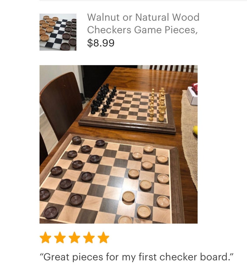 QTY 26 Checkers Game Pieces Walnut and Clear Coat, 1-1/4 Wide Checkers Game, Game Pieces, Wood Game Pieces, Backgammon, Stocking Stuffer image 8