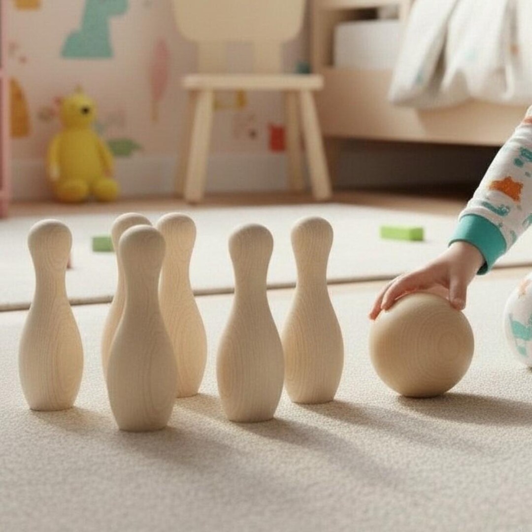 ミニチュア ボーリングセット 木製玩具 卓上ボーリングピンキット 天然