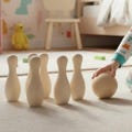 Miniature Bowling Set Wooden Toy Tabletop Bowling Pin Kit Natural Wood Craft Ready Game Piece Desk Bowling Indoor Activity Montessori