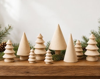 Wooden Christmas Tree Miniature Craft Diy Project Kid Activity Holiday Gift Handmade Ornament 3d Blank Paintable Wood Mini Village Scene