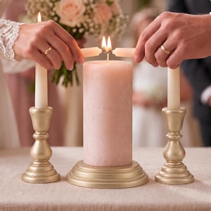 Unity Candlestick Set of 3 Hand Painted Champagne or Natural Wood Wedding Candlestick Holders Unity Candle Holder Set Unity Candle Reception
