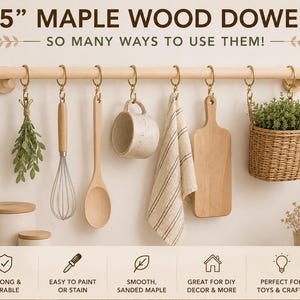 1.5 Inch Maple Wood Dowel Rod Thick Wood Pole Flag Stick DIY Craft Wood Peg Hardwood Cylinder Solid Curtain Rod Wood Dowel Home Decor image 9