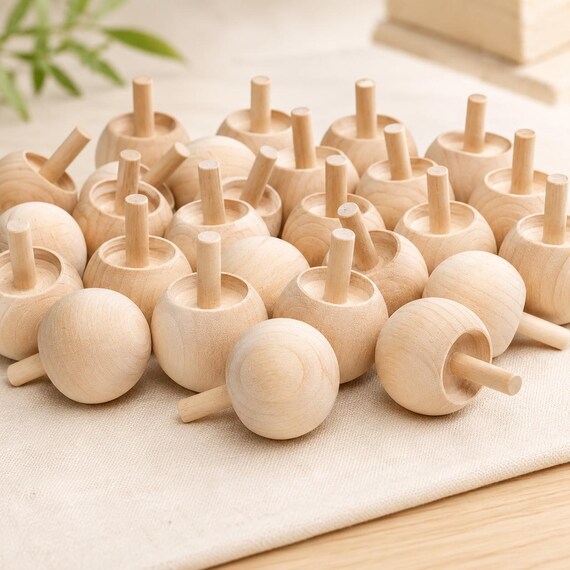 Wooden Spin Top Traditional Toy Montessori Play Sensory Item Birthday Gift Stocking Stuffer Party Favor Handcrafted Wood Maple Material