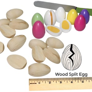 Set of 5- Wood Split Hen & Pullet Eggs – 2&quot; or 2.5&quot; – DIY Craft Supplies, Easter Decor, Play Food, Montessori Play Food, Loose Parts