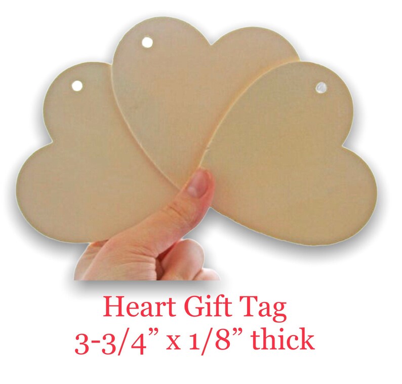 QTY 25 Wood Heart Tags, Choose 3-3/4 or 2-5/16 Sized Wood Heart Wedding Favor Tags, Wood Heart Gift Tags, Valentine Tags, Wood Shapes 3-3/4" x 3-3/4 inches