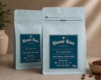 Roasted coffee. Blonde bean. 100 % arabica from 250g bags. Very light tasty roast. roasted fresh to order