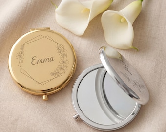 Personalized Compact Mirror for Women, 1X/2X Magnifying Travel Makeup Mirror for Purse–Gift for Bridesmaid, Wedding, Birthday, Mom, Friend