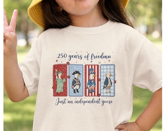 250 anni di libertà, solo un'indipendenza. Maglietta per bambini Guess / Maglietta patriottica per il Giorno dell'Indipendenza con l'oca.
