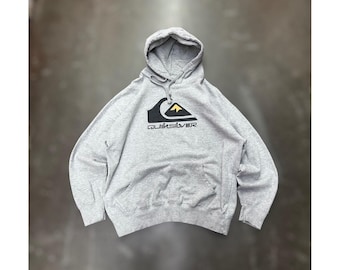 Quiksilver Hoodie Mens XL Gray Pullover Surf Skate Sweatshirt Y2K Vintsge