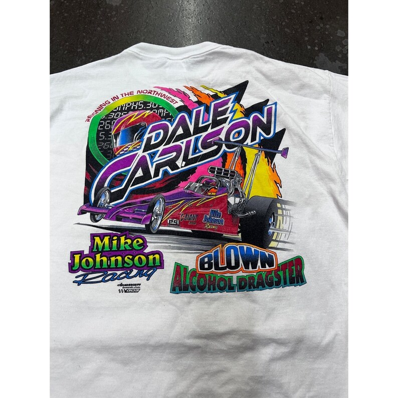 Vintage Dale Carlton Mike Johnson Racing Dragster T Shirt Men's XL NHRA 90s image 3