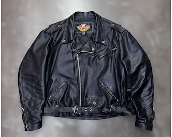 Harley-Davidson Vintage Leather Motorcycle Jacket Mens 5XL Black USA Made Belted