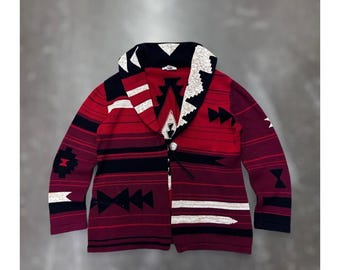 Pendleton Shawl Collar Southwestern Cardigan Sweater Men's Size L Red Black Azte