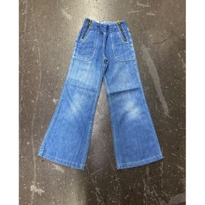 Vintage Lerner Shops Wide Leg Jeans Girls Size 10-12 Light Wash Zip Pocket 20x25