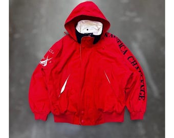 Nautica J-Class Challenge Jacket Rare Vintage 90s Red/Navy, Embroidered Logo XL