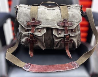 Seltene Polo Ralph Lauren Military Messenger Bag MIL-J-4883A Canvas Leder Vintage