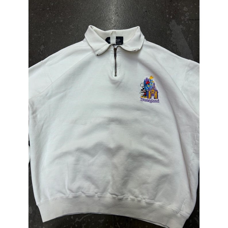 Vintage Disney Originals Disneyland Quarter Zip Sweatshirt White USA Made Large imagen 5